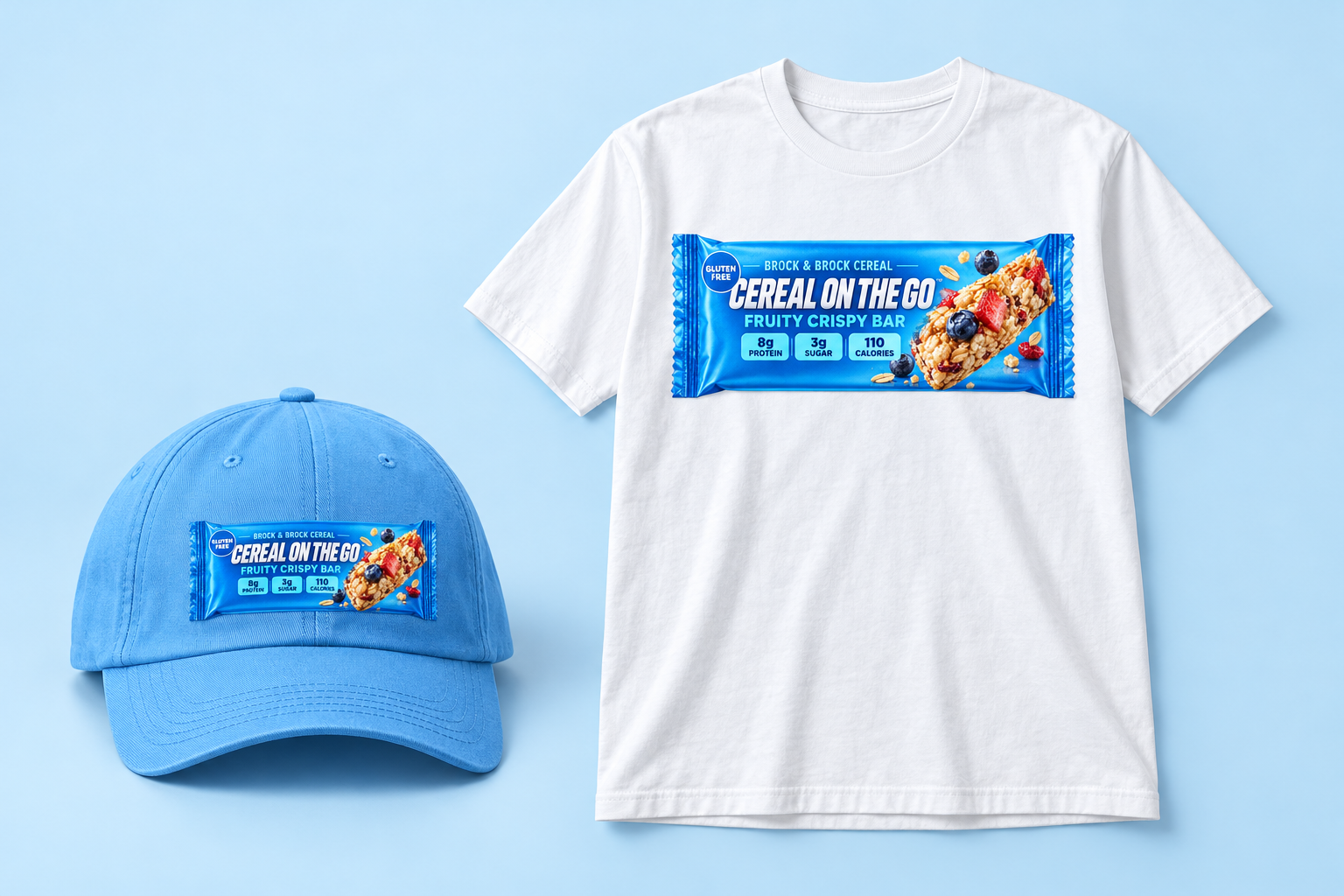 Sky blue Cereal On The Go baseball cap with our signature cereal bar design