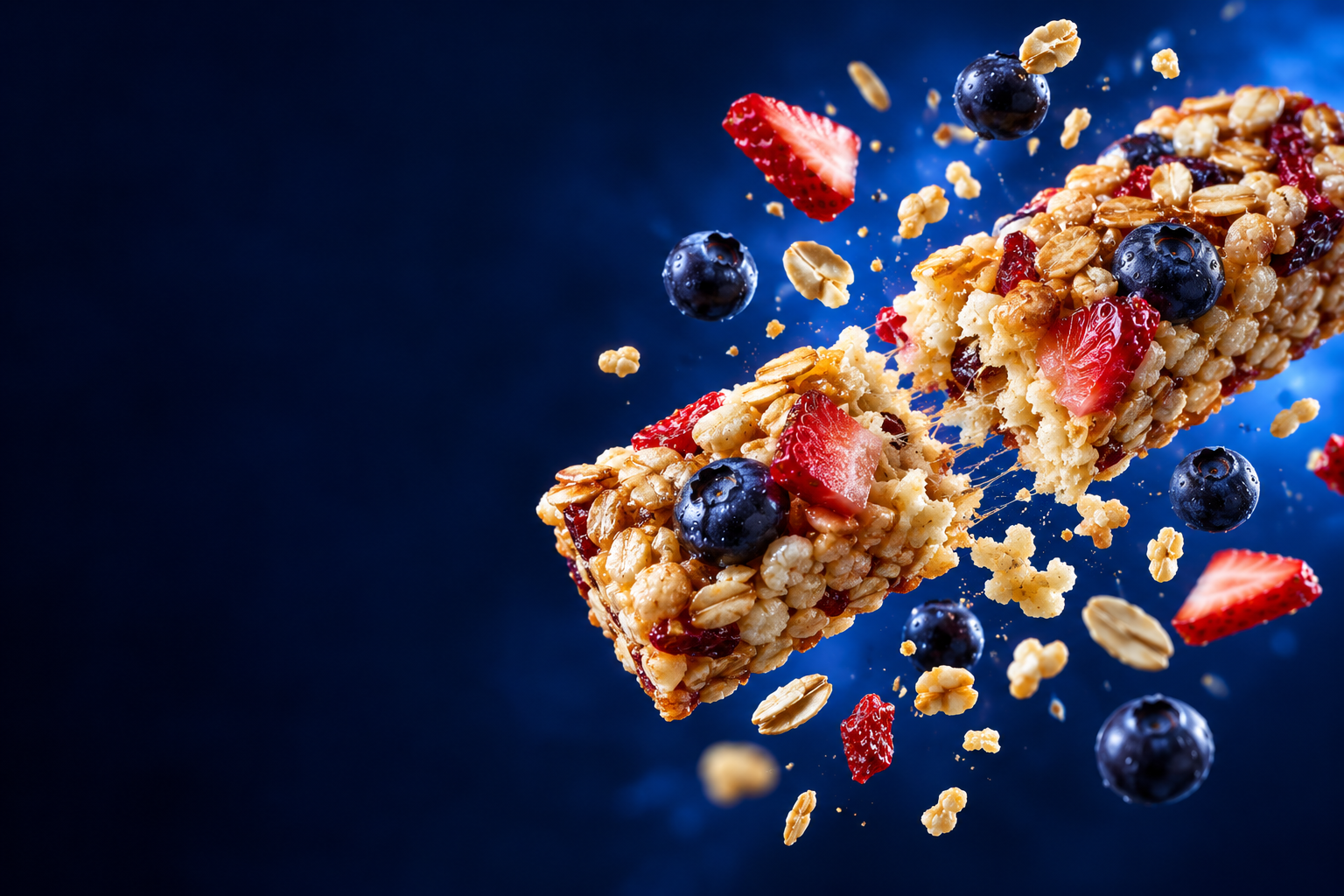 Fruit and crisp cereal bar with blueberries and strawberries